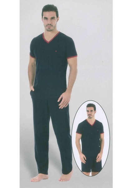 5329 Kısa Kollu Şort İlaveli Üçlü Penye Erkek Pijama Takımı