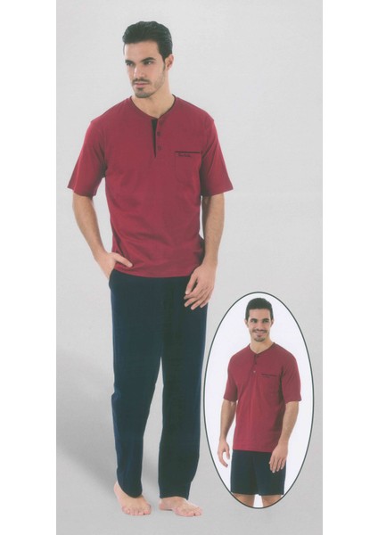 5370 Kısa Kollu Şort İlaveli Üçlü Penye Erkek Pijama Takımı