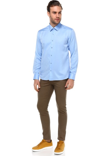 Erkek Mavi Slim Fit Uzun Kol Gömlek fiyatları