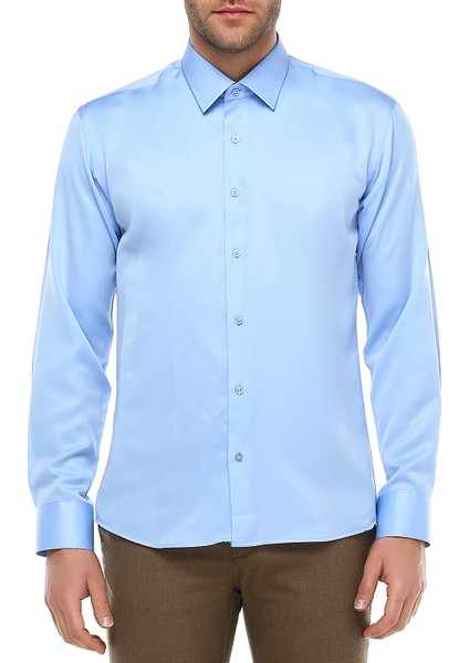 Erkek Mavi Slim Fit Uzun Kol Gömlek fırsatları