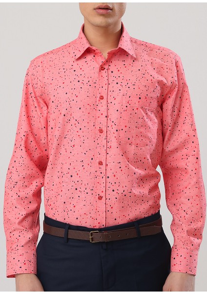 Erkek Pembe Baskılı Trend Cepli Uzun Kol Gömlek modelleri