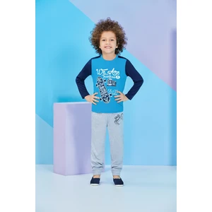 Uzun Kollu Erkek Çocuk Pijama Takımı  Turkuaz