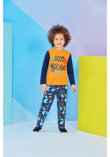 Uzun Kollu Erkek Çocuk Pijama Takımı Oranj