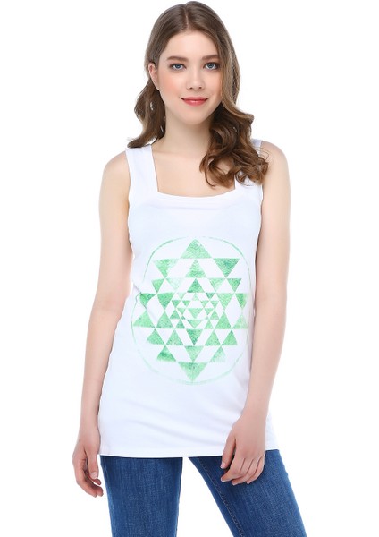 Kadın Geniş Askılı Baskılı Tshirt