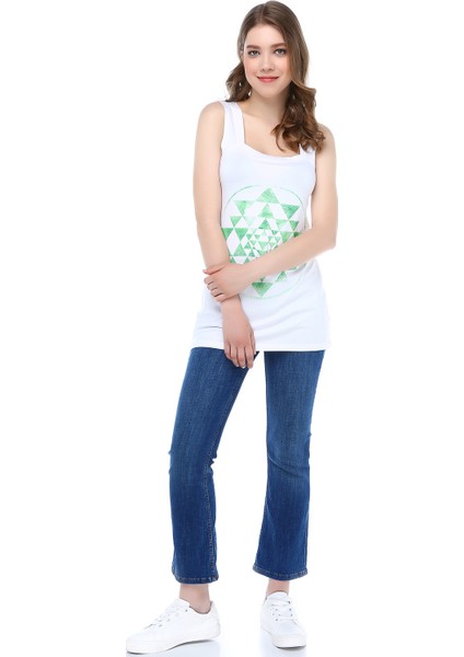 Kadın Geniş Askılı Baskılı Tshirt
