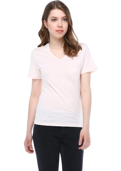 Kadın Sakura V Yaka Basic Tshirt