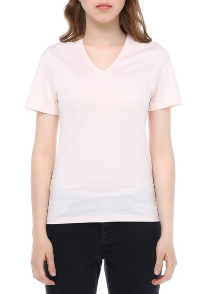 Kadın Sakura V Yaka Basic Tshirt