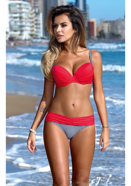 Kırmızı Destekli Bikini Üst