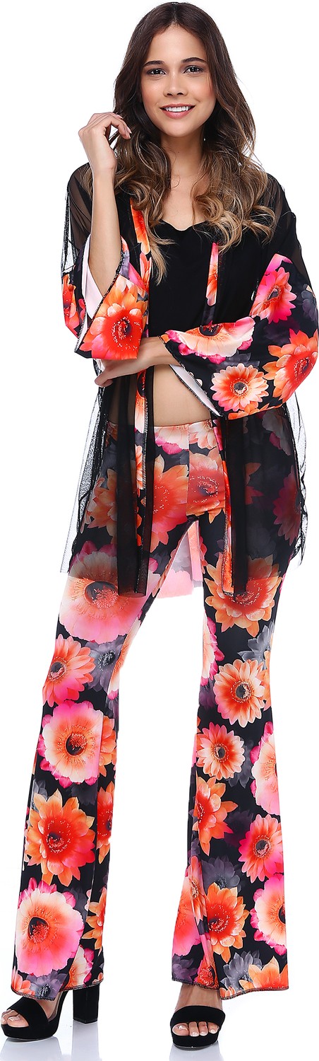 Quincey Çiçek Desenli Tül Detaylı Kimono görsel 2
