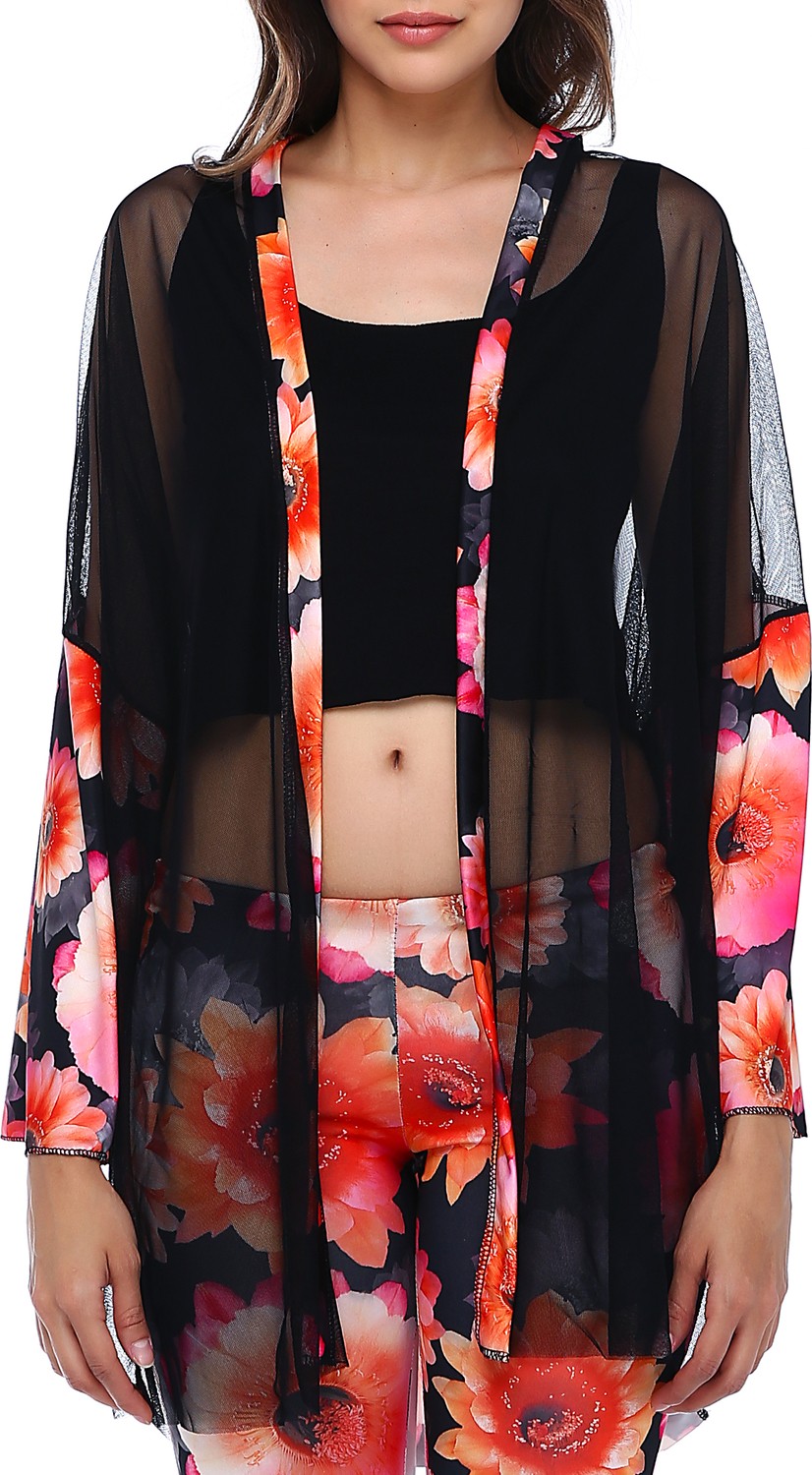 Quincey Çiçek Desenli Tül Detaylı Kimono görsel 4