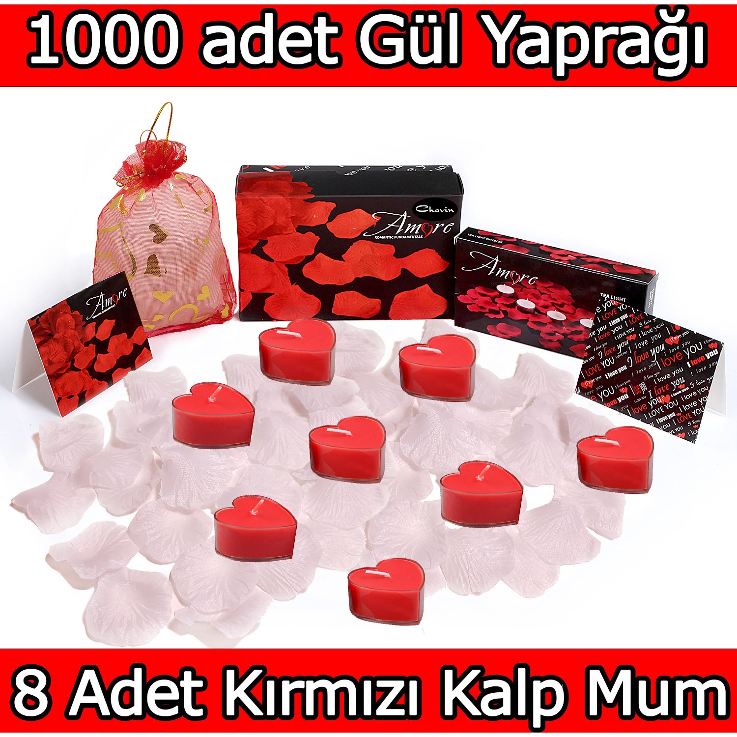 Chavin 1000 Adet Beyaz Gül Yaprağı Kırmızı Kalp Mum Yap31 Fiyatı 