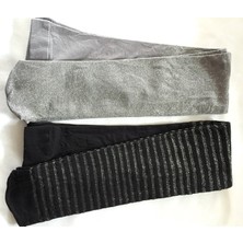İstediğim Çorap Lurex Çocuk Külotlu Çizgili Siyah Ve Parlak Gümüş 2'Li Paket 9 - 10 Yaş