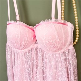 NBB 3750 Sütyenli Tül Babydoll String Takım görsel 2