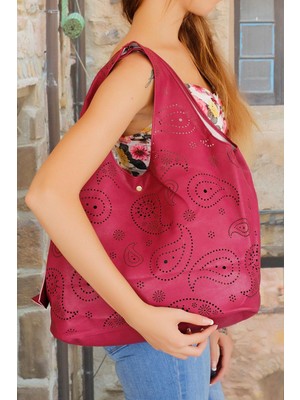 Modahills Bordo Deri Lazer Kesim Desenli Bayan Kol Çantası BC-133
