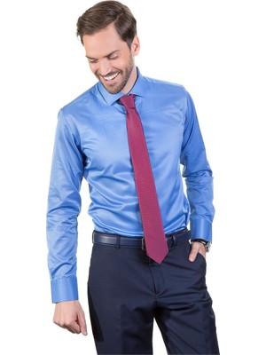 Tudors Modern Fit Dar Kesim Düz Saten Erkek Gömlek
