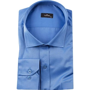 Büyük Beden Uzun Kol Düz Mavi Gömlek