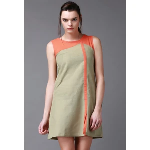 Bej Turuncu Keten Elbise