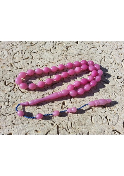 Bukalemun Kehribar Tesbih,Pembe Yansımalı 7X11 1343
