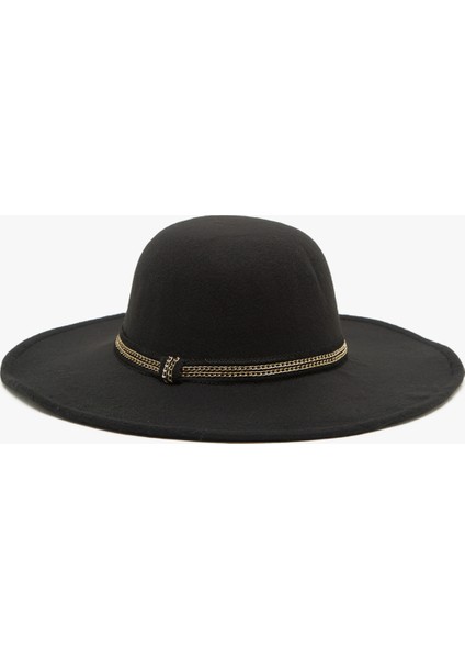 Kadın Zincir Detaylı Şapka Siyah