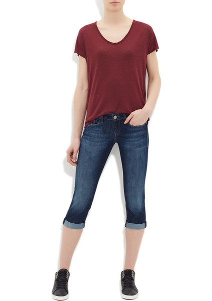 Kadın V Yaka Kırmızı Tişört 166106-22923