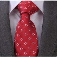 Exve Exclusive Beyaz Ay Yıldızlı Kırmızı Bayrak Kravat