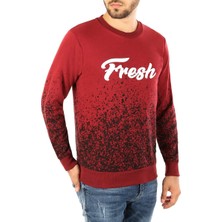 Madmext Bordo Baskılı Bisiklet Yaka Sweatshirt 2791