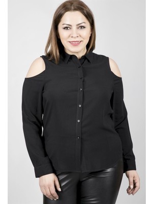 Myline Omuzları Açık Uzun Kollu Viskon Gömlek 23570-m