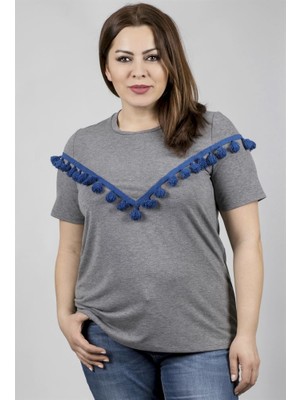 Myline Bedeni Püskül Detaylı Örme T-Shirt 23572-m