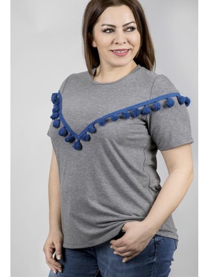 Myline Bedeni Püskül Detaylı Örme T-Shirt 23572-m