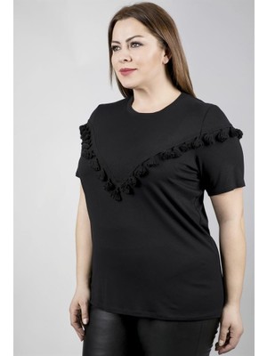 Myline Bedeni Püskül Detaylı Örme T-Shirt 23573-m