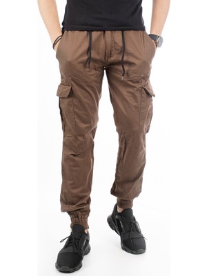Deepsea Kahve Paçası Ve Beli Lastikli Bağcıklı Erkek Kargo Pantolon 1601569-007