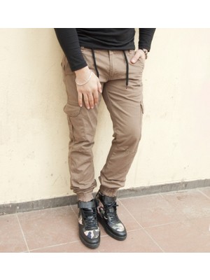 Deepsea Vizon Paçası ve Beli Lastikli Bağcıklı Erkek Kargo Pantolon 1601569-003