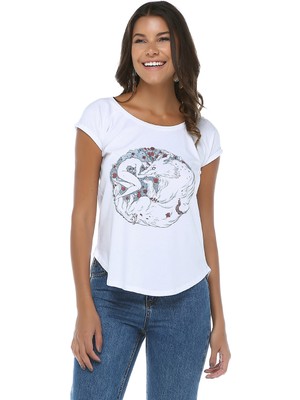 Mumu Woman And Wolf Geniş Bisiklet Yaka T-Shirt