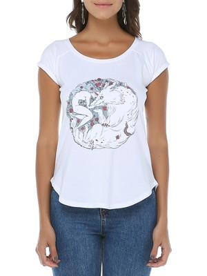 Mumu Woman And Wolf Geniş Bisiklet Yaka T-Shirt