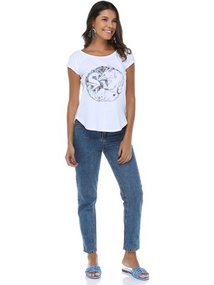 Mumu Woman And Wolf Geniş Bisiklet Yaka T-Shirt