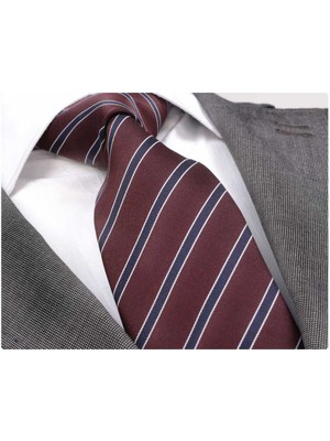Exve Exclusive Mavi Çizgili Bordo Kravat