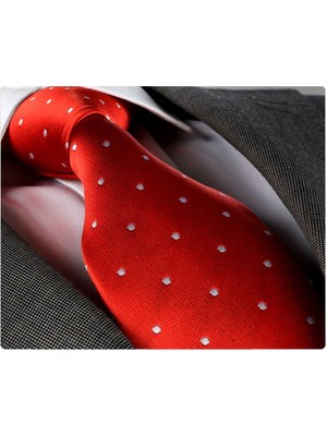 Exve Exclusive Beyaz Puantiyeli Kırmızı Kravat