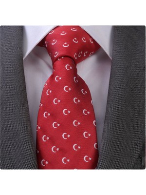 Exve Exclusive Beyaz Ay Yıldızlı Kırmızı Bayrak Kravat