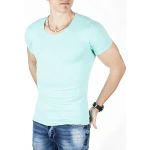 Su Yeşili Sıfır Yakalı Likralı Dar Kesim Basic Erkek Tshirt 1801131