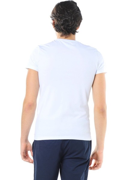 Erkek V Yaka Streç Beyaz Basic Tişört 061748-620
