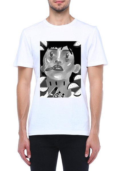 Tasarım Baskılı Bisiklet Yaka T-Shirt