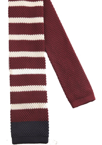 Bordo - Beyaz Örgü Kravat 8244