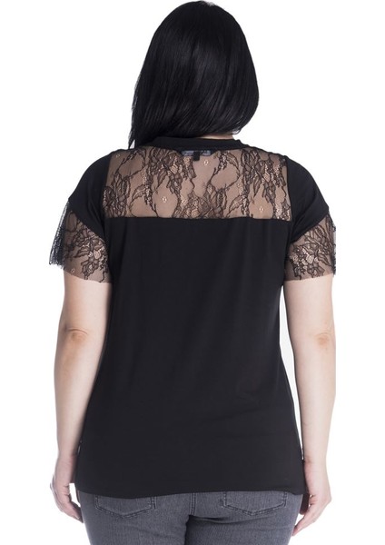 Robası Ve Kolları Dantel Detaylı Viskon T-Shirt 23442-m