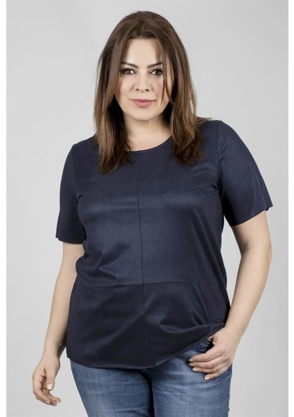 Ön Bedeni Süvet Arka Beden Örme Viskon T-Shirt 23538-m