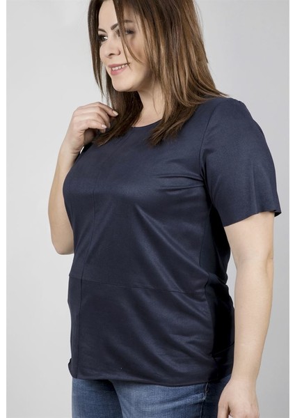 Ön Bedeni Süvet Arka Beden Örme Viskon T-Shirt 23538-m
