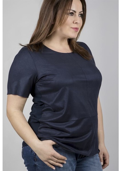 Ön Bedeni Süvet Arka Beden Örme Viskon T-Shirt 23538-m