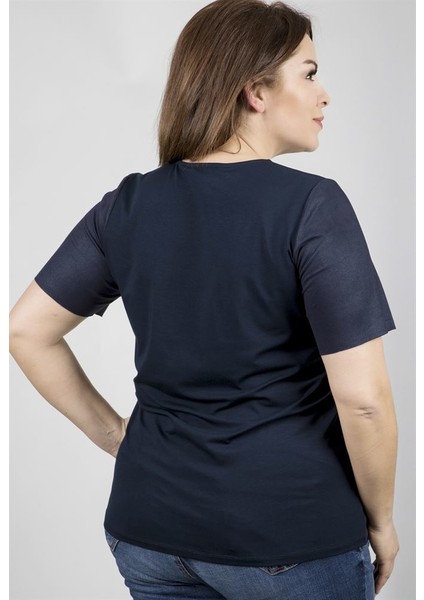 Ön Bedeni Süvet Arka Beden Örme Viskon T-Shirt 23538-m