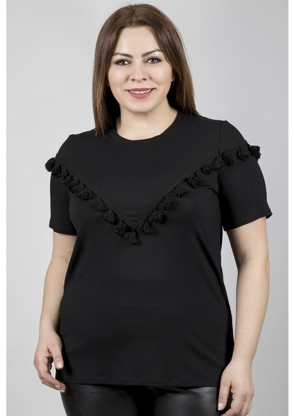 Bedeni Püskül Detaylı Örme T-Shirt 23573-m