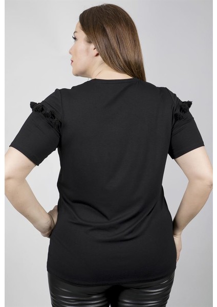Bedeni Püskül Detaylı Örme T-Shirt 23573-m