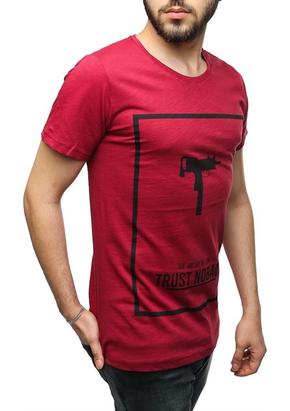 Uzi Baskılı Bordo T-Shirt 2533